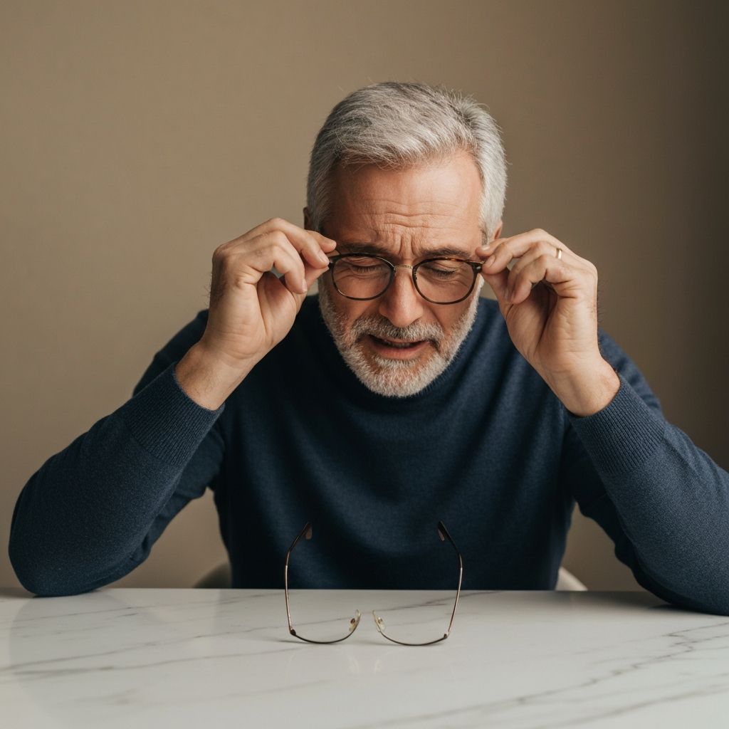 Homem cansado retirando os óculos - liberdade visual
